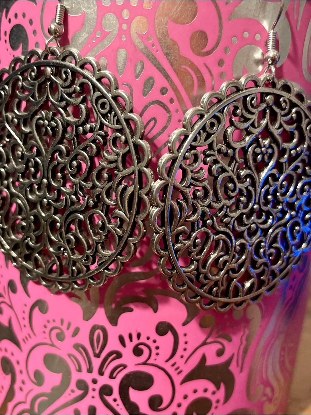 Silver METAL Filigree Oval Dangle Earrings - Elegant Women Jewelry